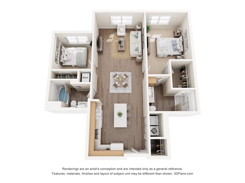 Floor plan for 2 beds, 2 baths, 1071 sqft